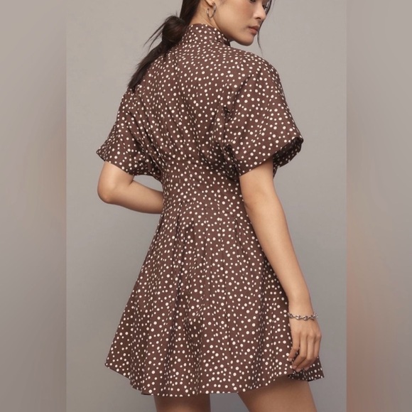 Brown Polka Dot Short Sleeve Dress - Picture 2 of 3